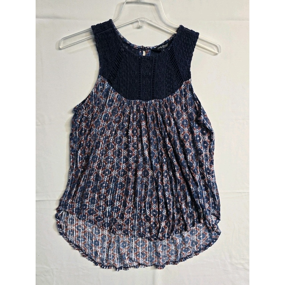 Lucky Brand Floral Babydoll Sleeveless Top Womens Size S Crochet Flowy Boho